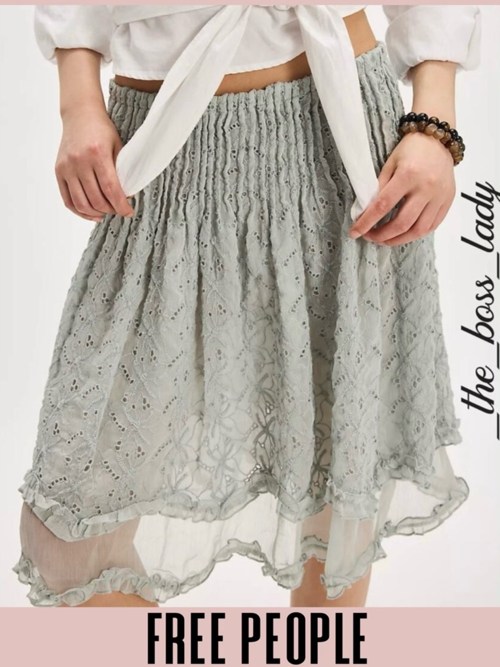 Free People skirt midi floral eyelet pull-on asymmetrical ruffle a-line